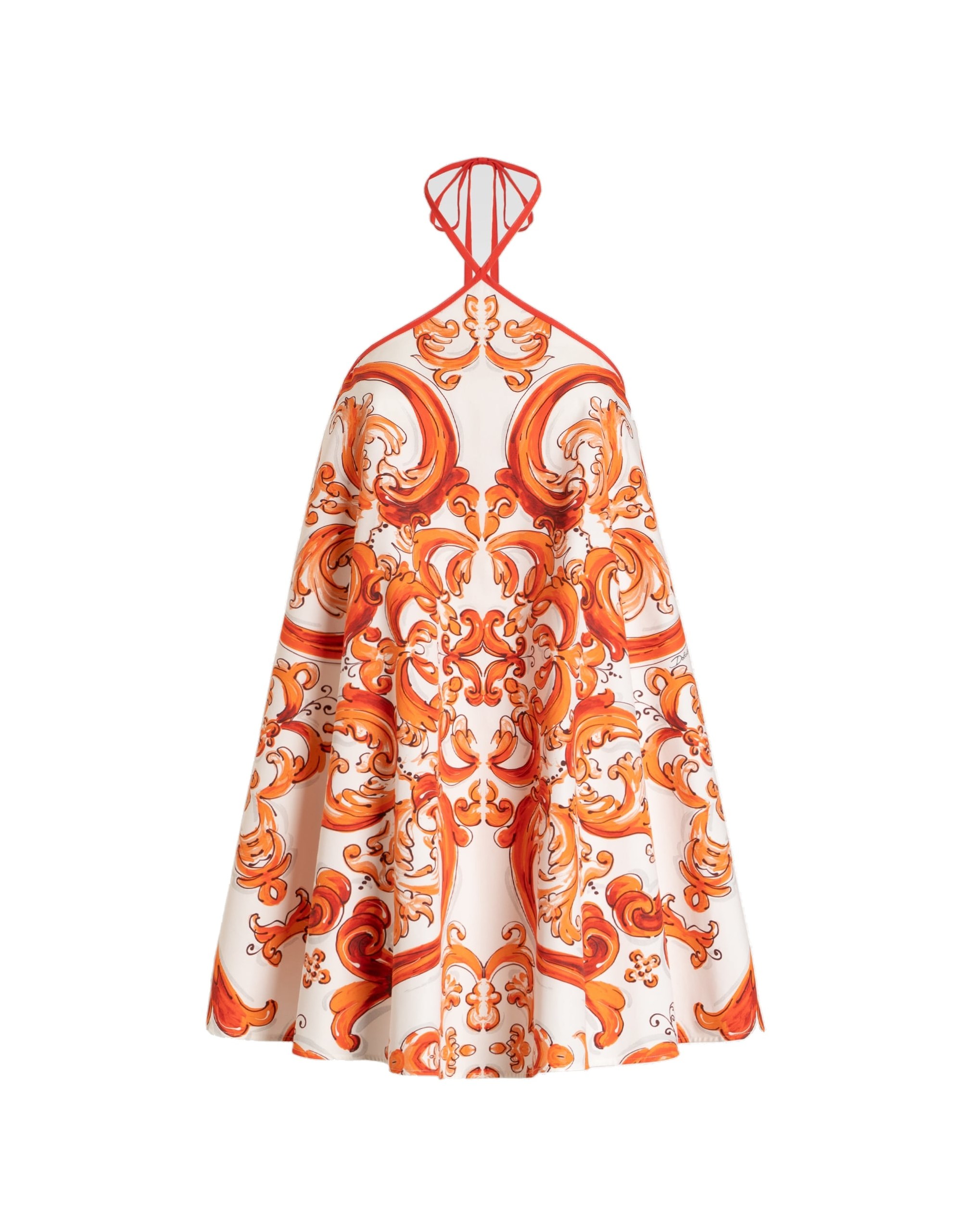Dolce & Gabbana Flared dress in majolica-print poplin