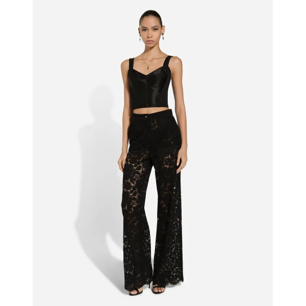 Dolce & Gabbana Flared floral cordonetto lace pants with DG logo, view 2