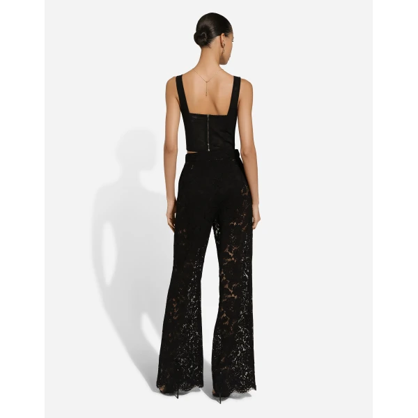 Dolce & Gabbana Flared floral cordonetto lace pants with DG logo, view 3