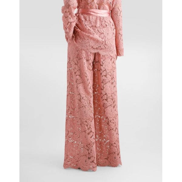 Dolce & Gabbana Flared floral cordonetto lace pants with DG logo, view 4