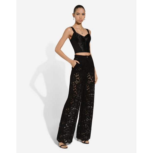 Dolce & Gabbana Flared floral cordonetto lace pants with DG logo, view 5