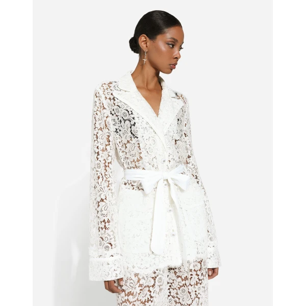 Dolce & Gabbana Floral cordonetto lace pajama shirt, view 4