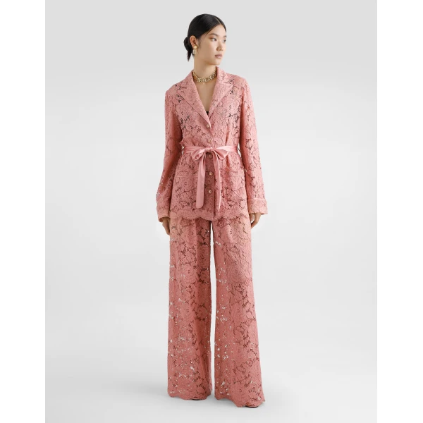 Dolce & Gabbana Floral cordonetto lace pajama shirt with DG logo, view 2