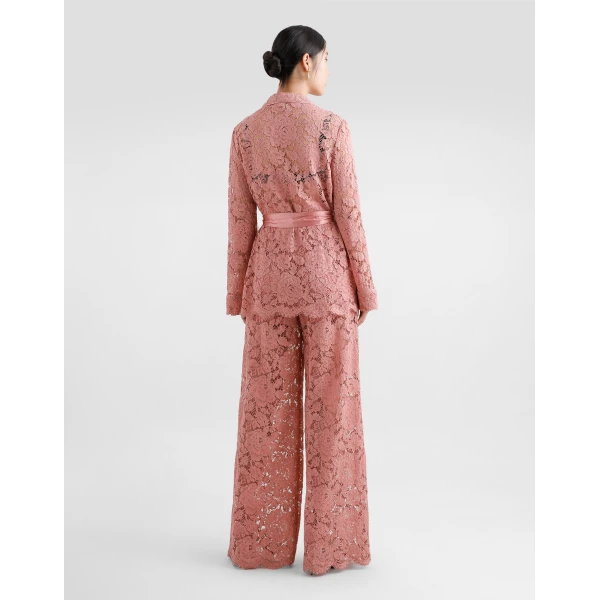 Dolce & Gabbana Floral cordonetto lace pajama shirt with DG logo, view 3