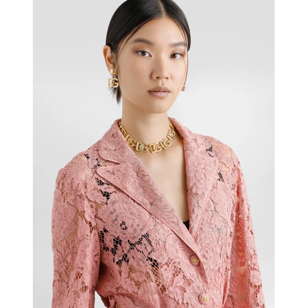 Dolce & Gabbana Floral cordonetto lace pajama shirt with DG logo, view 4