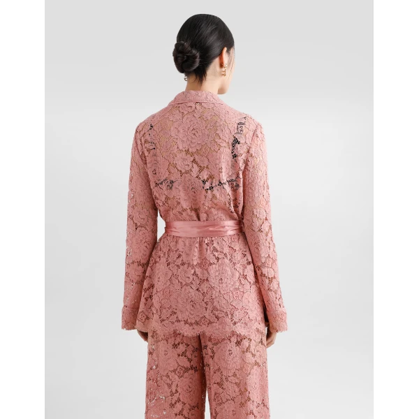 Dolce & Gabbana Floral cordonetto lace pajama shirt with DG logo, view 5