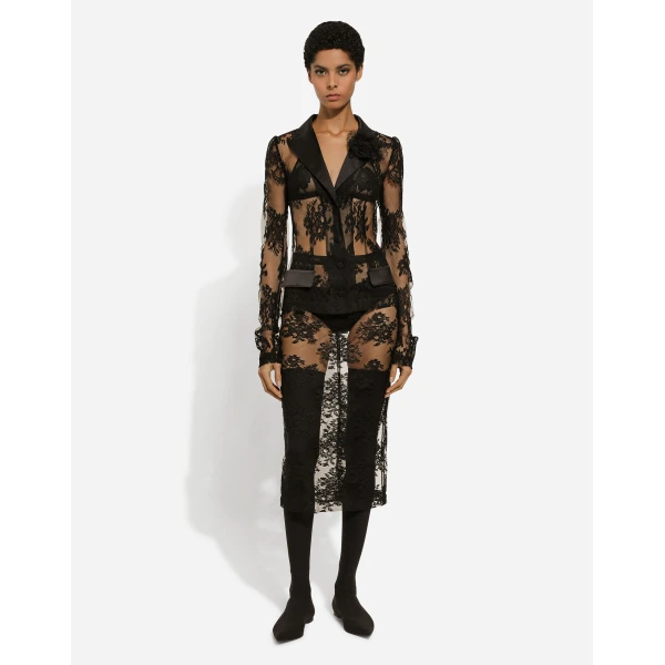 Dolce & Gabbana Floral lace jacket with satin details, view 3