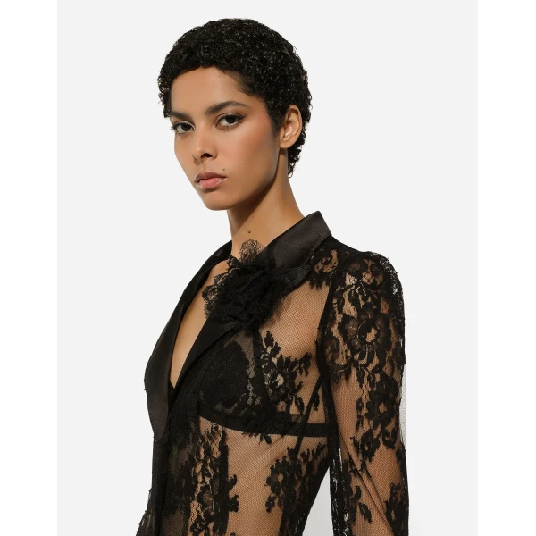 Dolce & Gabbana Floral lace jacket with satin details, view 5