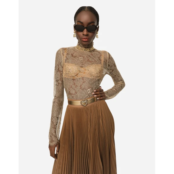 Dolce & Gabbana Floral lace turtle-neck blouse, view 4
