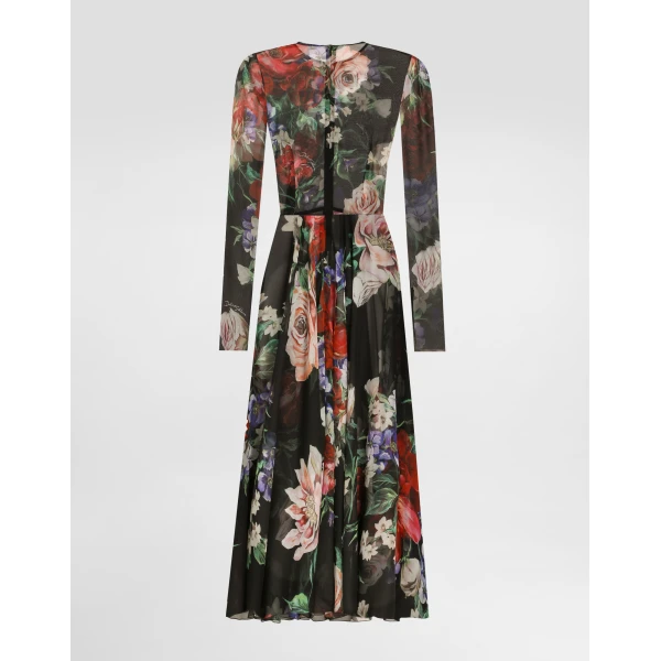 Dolce & Gabbana Floral-print chiffon calf-length dress with circle skirt, view 2