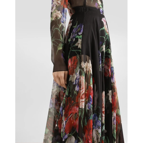 Dolce & Gabbana Floral-print chiffon calf-length dress with circle skirt, view 4