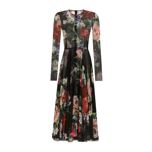 Dolce & Gabbana Floral-print chiffon calf-length dress with circle skirt