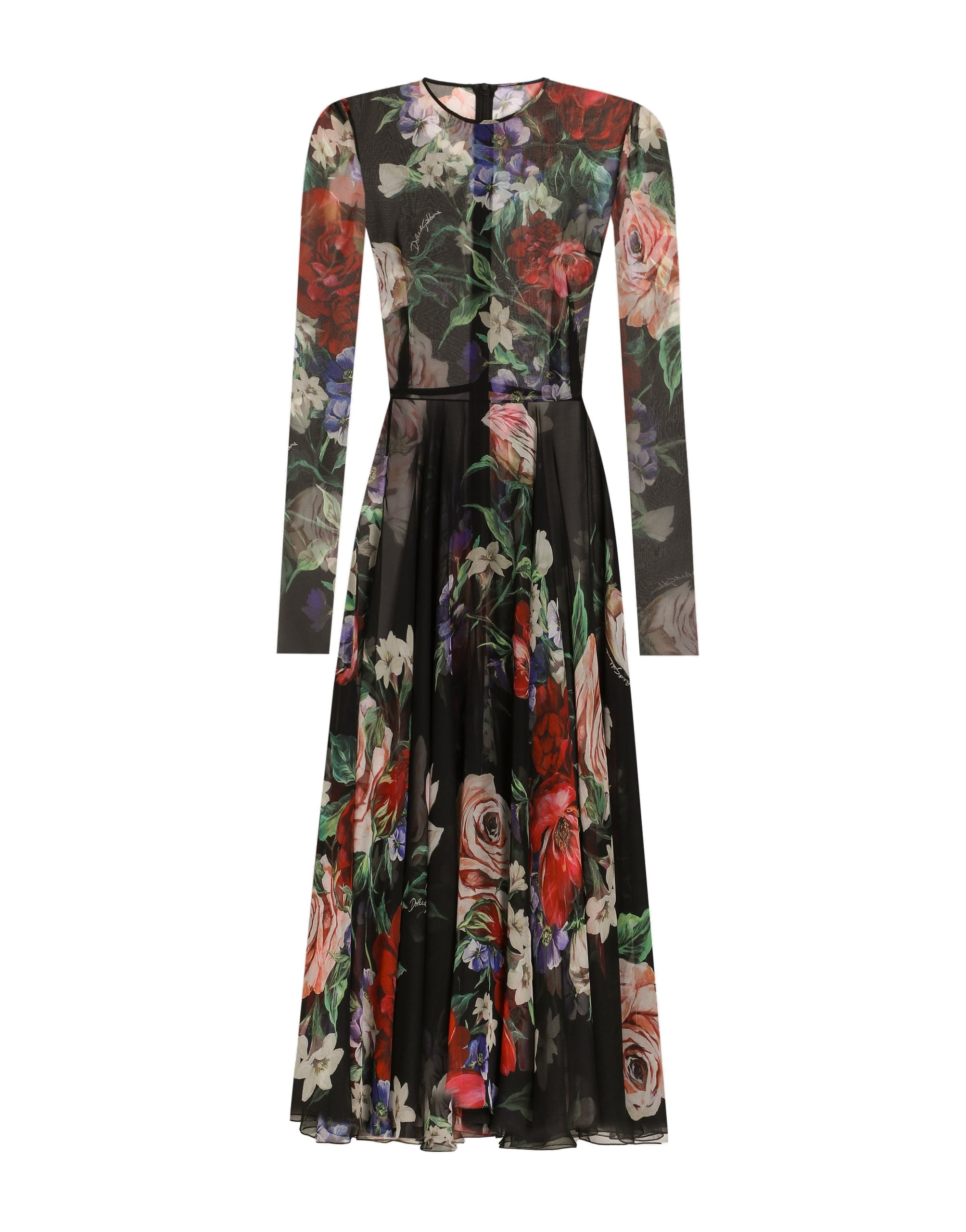 Dolce & Gabbana Floral-print chiffon calf-length dress with circle skirt