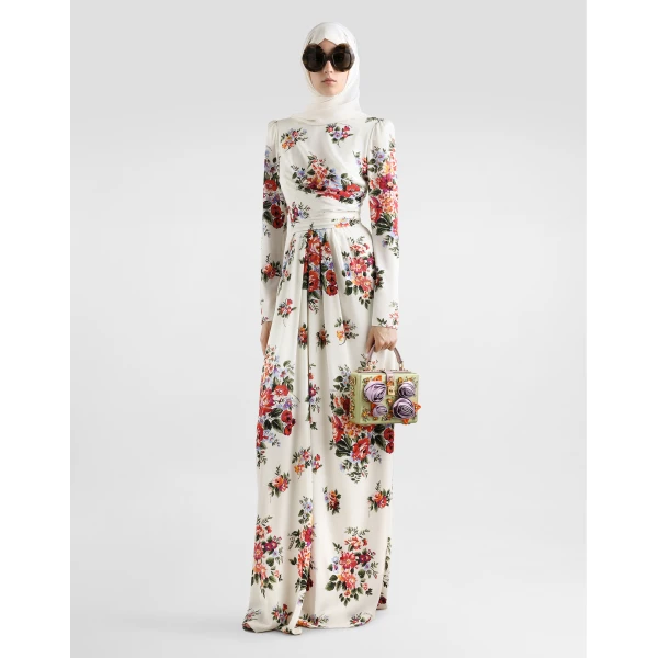 Dolce & Gabbana Flower bouquet-print charmeuse dress, view 2