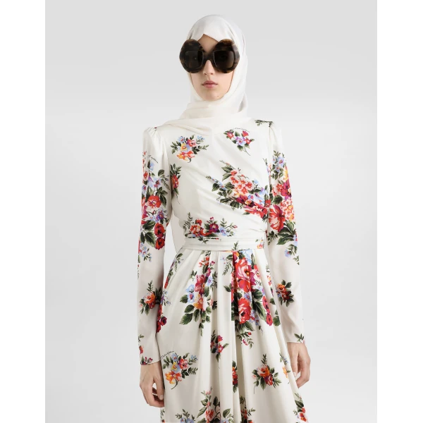 Dolce & Gabbana Flower bouquet-print charmeuse dress, view 4