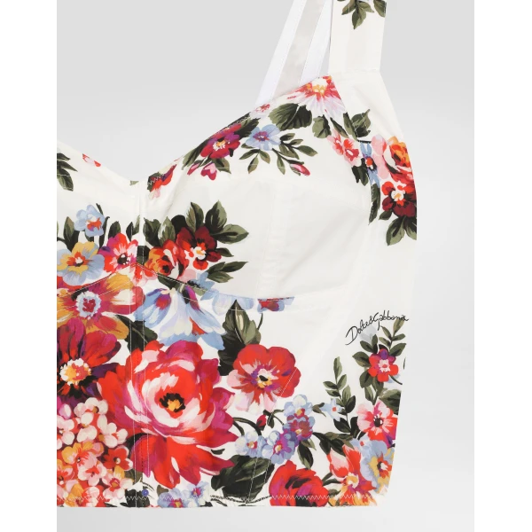 Dolce & Gabbana Flower bouquet-print cotton bustier top, view 3