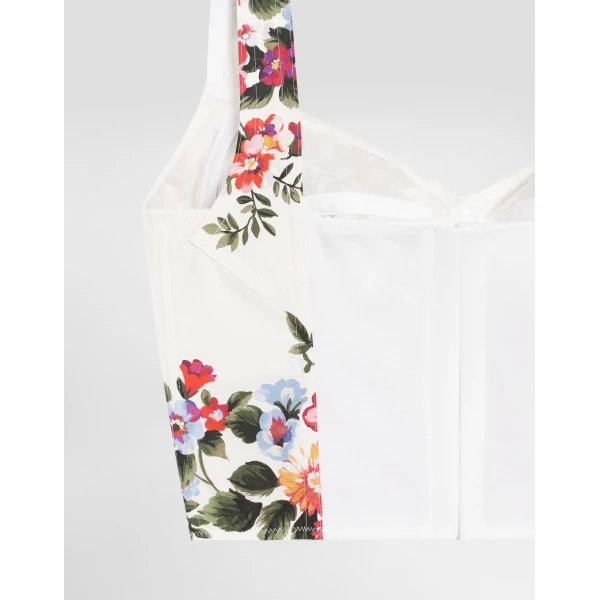 Dolce & Gabbana Flower bouquet-print cotton bustier top, view 4