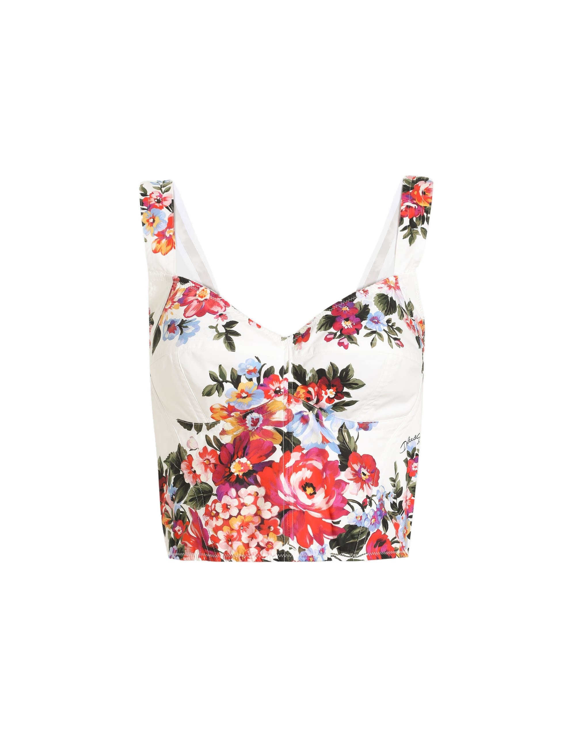 Dolce & Gabbana Flower bouquet-print cotton bustier top