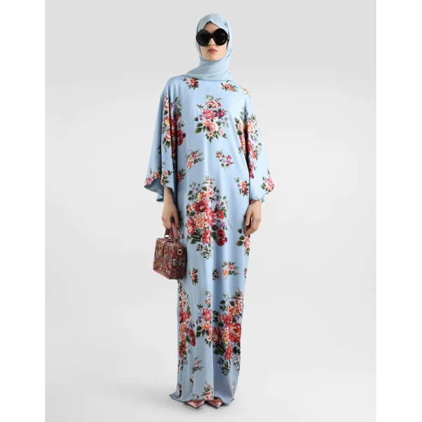 Dolce & Gabbana Flower bouquet-print long charmeuse dress, view 2