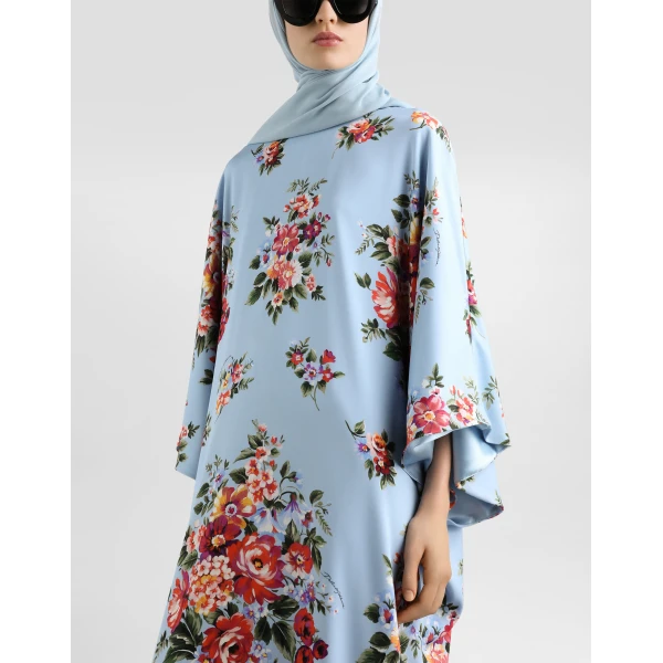 Dolce & Gabbana Flower bouquet-print long charmeuse dress, view 4