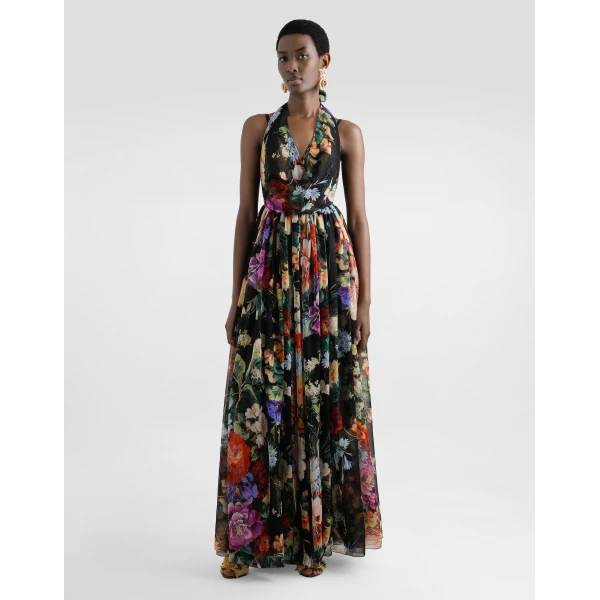 Dolce & Gabbana Flower bouquet-print long chiffon dress, view 2