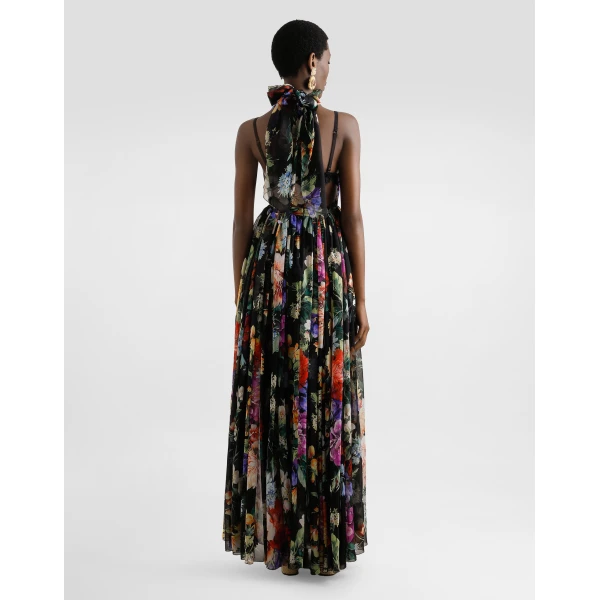Dolce & Gabbana Flower bouquet-print long chiffon dress, view 3