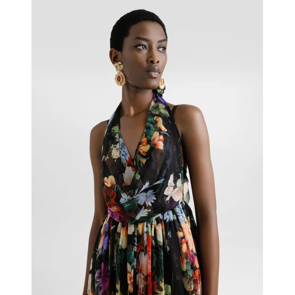 Dolce & Gabbana Flower bouquet-print long chiffon dress, view 4