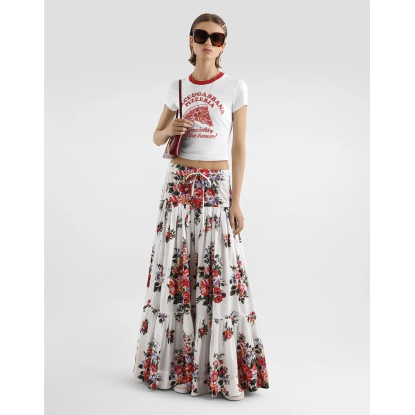 Dolce & Gabbana Flower bouquet-print poplin long skirt, view 2