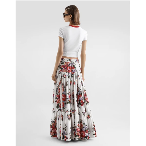 Dolce & Gabbana Flower bouquet-print poplin long skirt, view 3