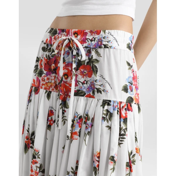 Dolce & Gabbana Flower bouquet-print poplin long skirt, view 4