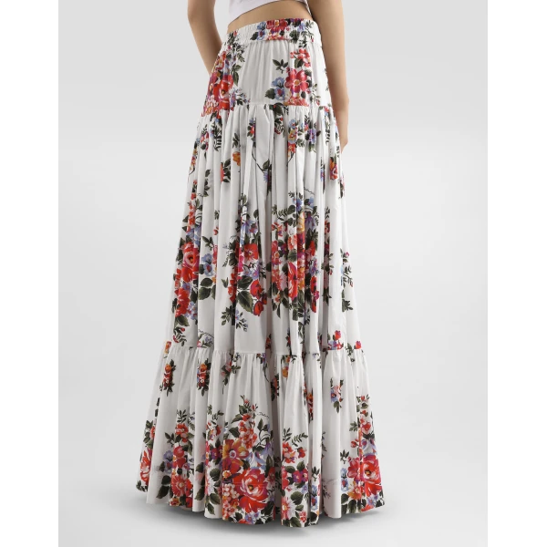 Dolce & Gabbana Flower bouquet-print poplin long skirt, view 5