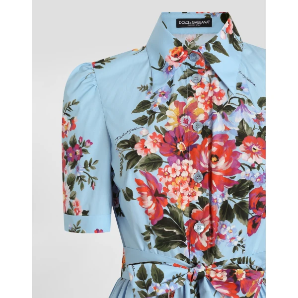 Dolce & Gabbana Flower bouquet-print poplin shirt dress, view 3