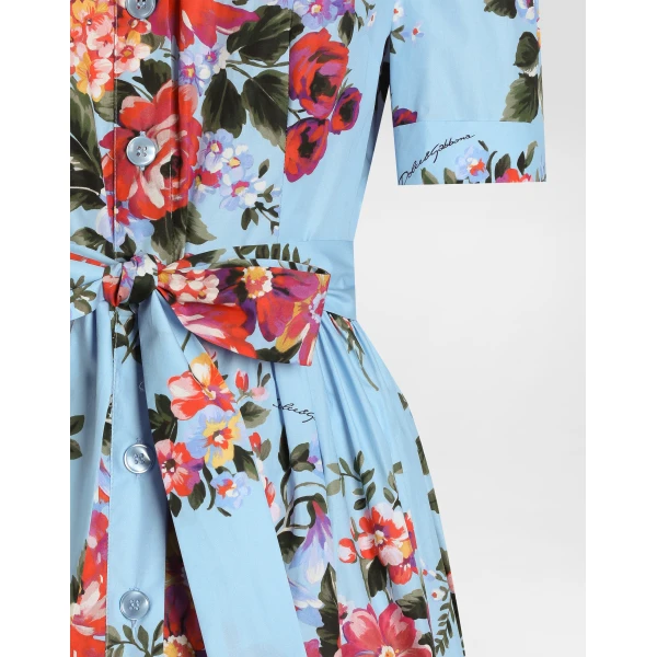 Dolce & Gabbana Flower bouquet-print poplin shirt dress, view 4