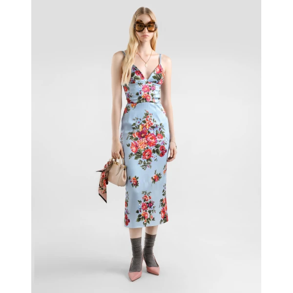 Dolce & Gabbana Flower bouquet-print satin dress, view 2