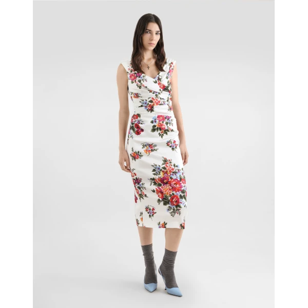 Dolce & Gabbana Flower bouquet-print satin dress, view 2