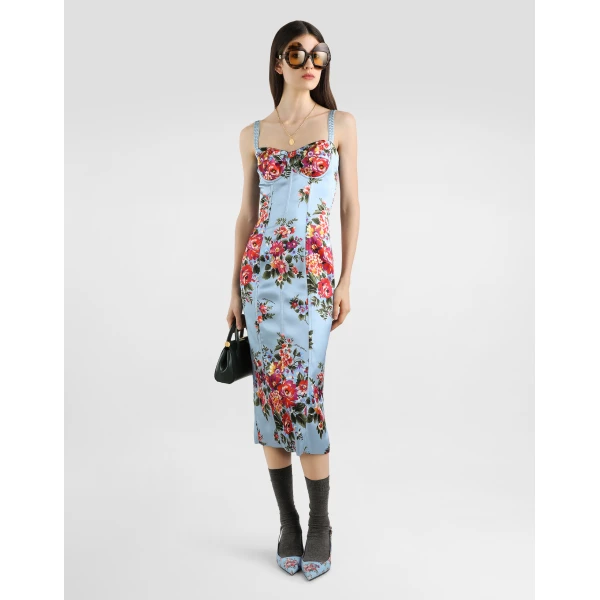 Dolce & Gabbana Flower bouquet-print satin dress, view 2