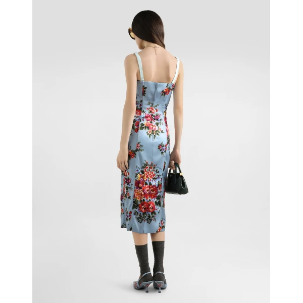 Dolce & Gabbana Flower bouquet-print satin dress, view 3