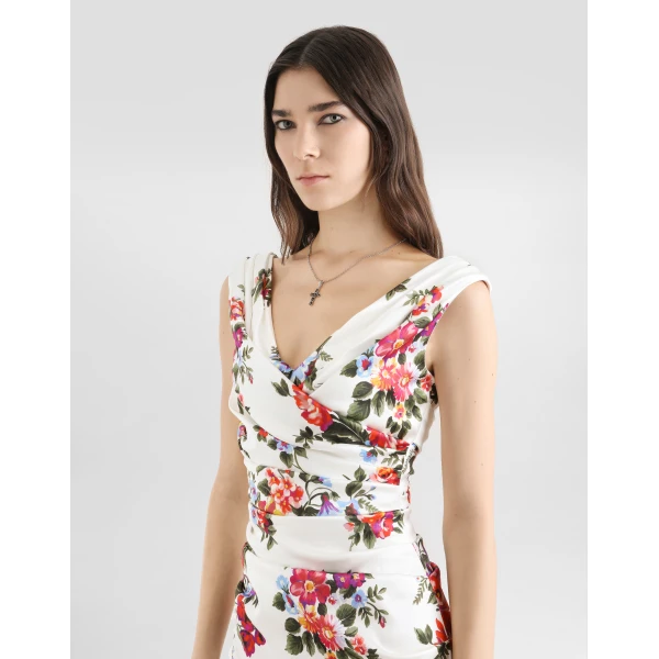 Dolce & Gabbana Flower bouquet-print satin dress, view 4