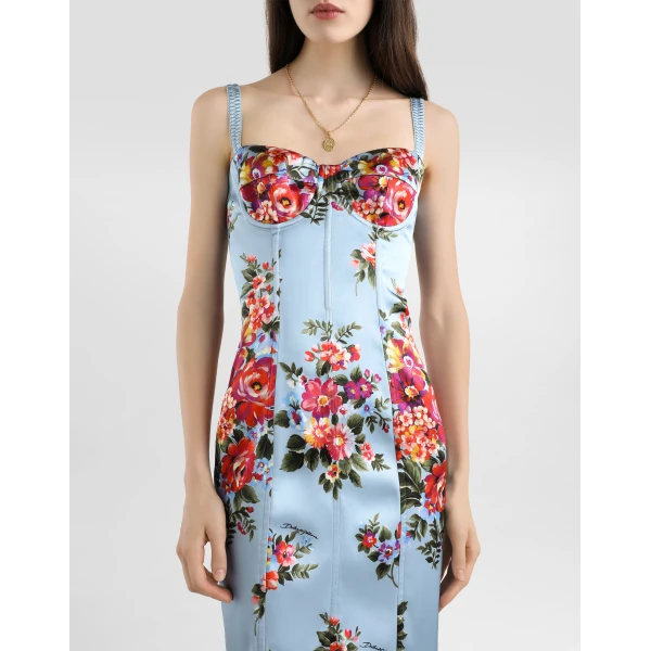 Dolce & Gabbana Flower bouquet-print satin dress, view 4