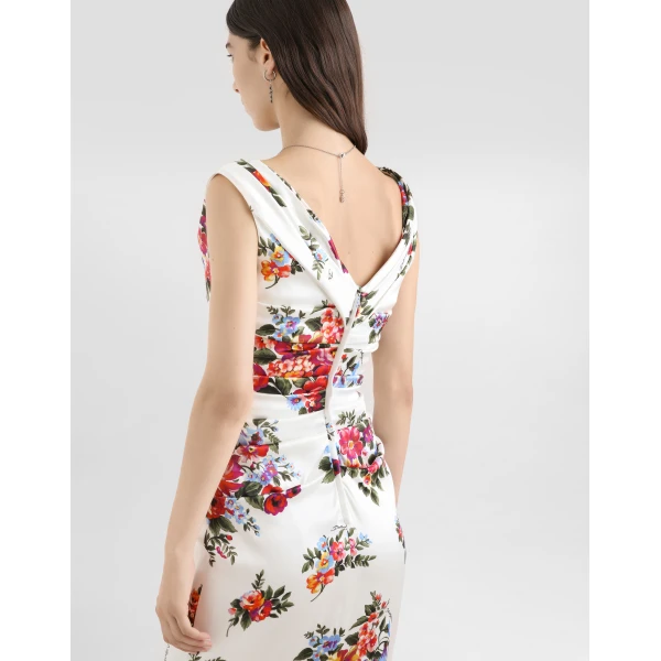 Dolce & Gabbana Flower bouquet-print satin dress, view 5