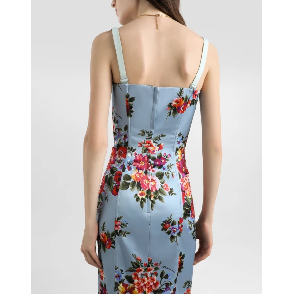 Dolce & Gabbana Flower bouquet-print satin dress, view 5