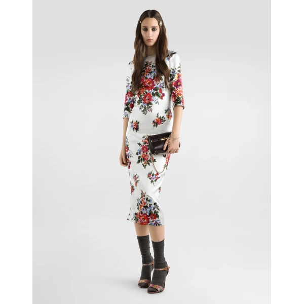 Dolce & Gabbana Flower bouquet-print satin sheath dress, view 2