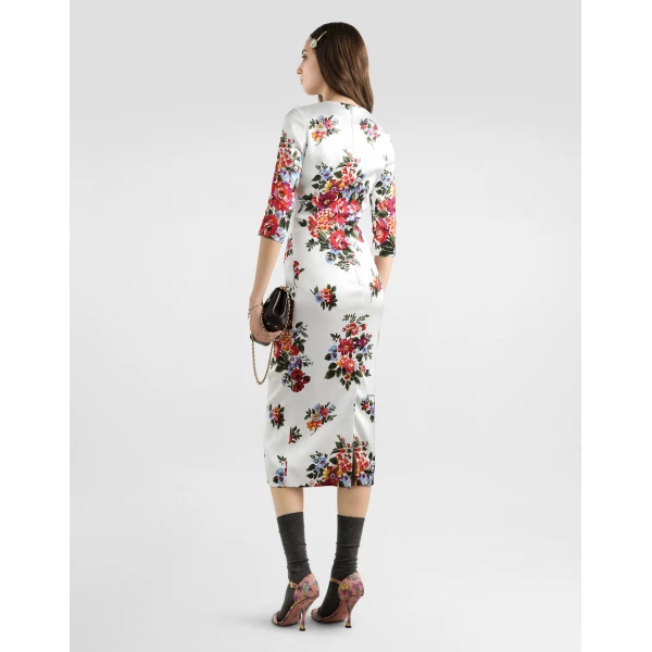 Dolce & Gabbana Flower bouquet-print satin sheath dress, view 3
