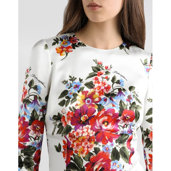 Dolce & Gabbana Flower bouquet-print satin sheath dress, view 4