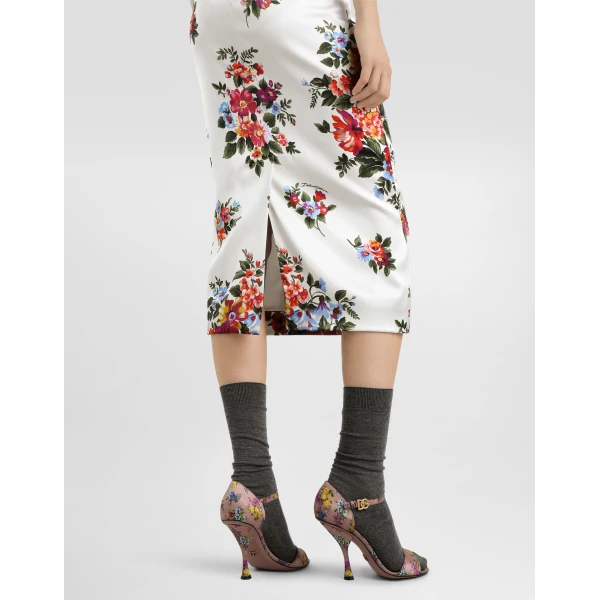 Dolce & Gabbana Flower bouquet-print satin sheath dress, view 5