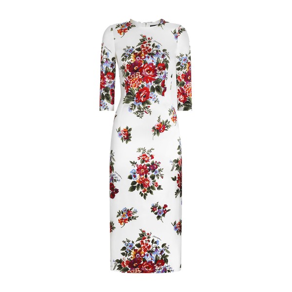 Dolce & Gabbana Flower bouquet-print satin sheath dress