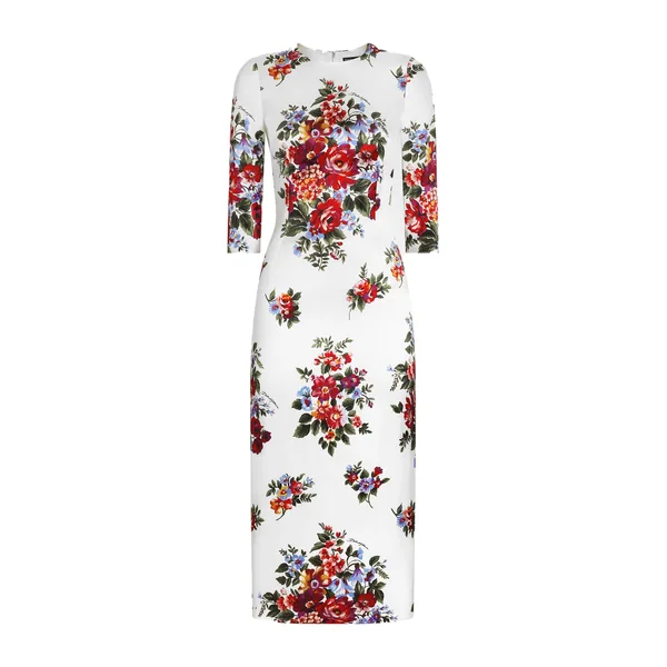 Dolce & Gabbana Flower bouquet-print satin sheath dress