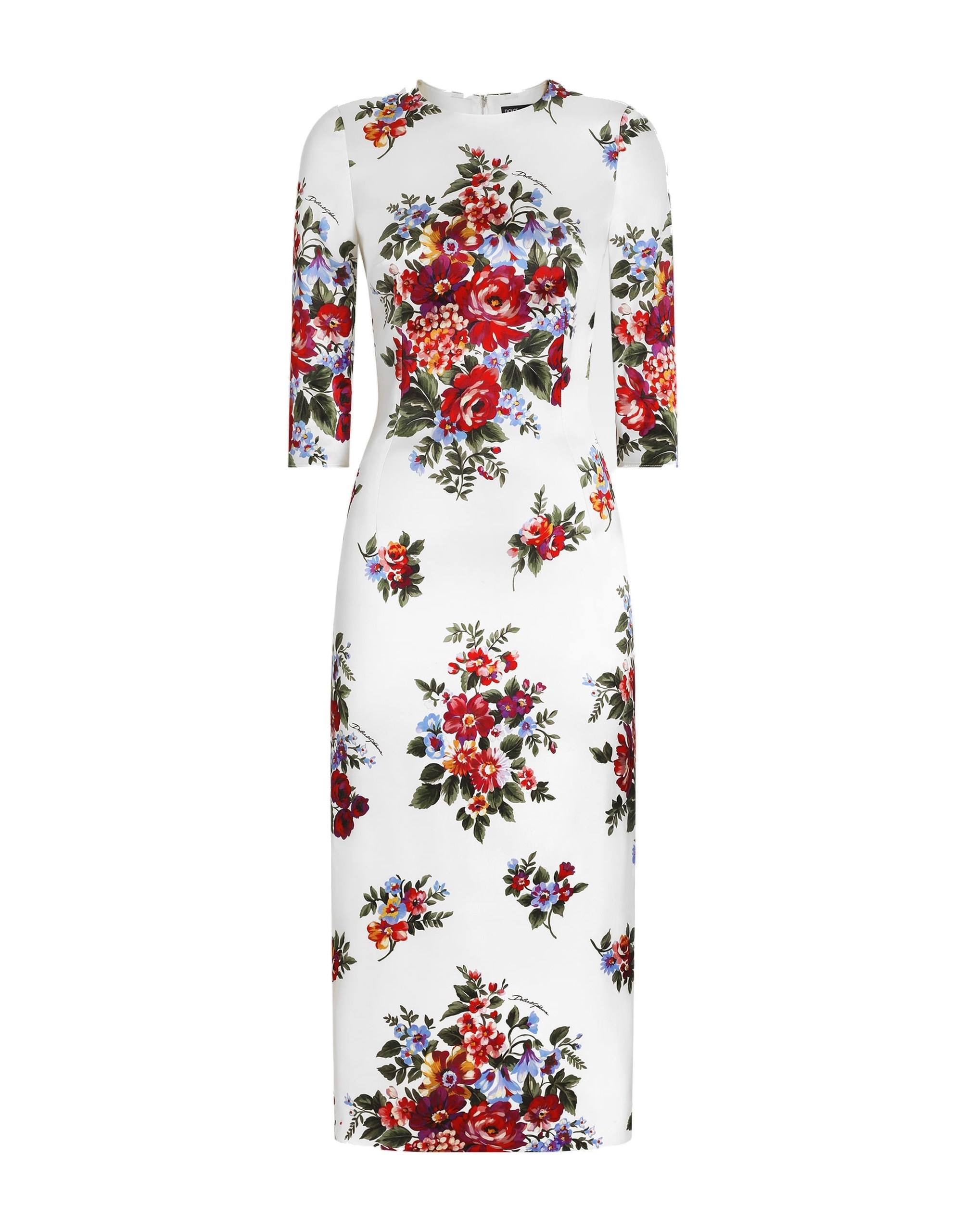 Dolce & Gabbana Flower bouquet-print satin sheath dress