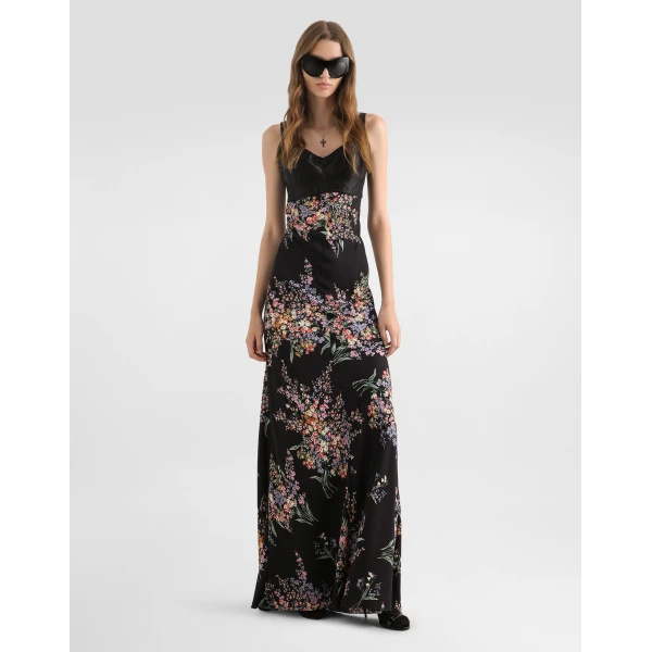 Dolce & Gabbana Flower bouquets-print long charmeuse dress, view 2