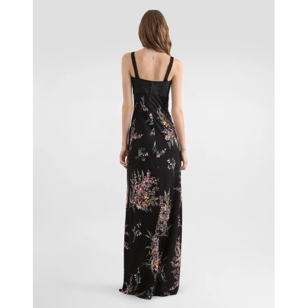 Dolce & Gabbana Flower bouquets-print long charmeuse dress, view 3